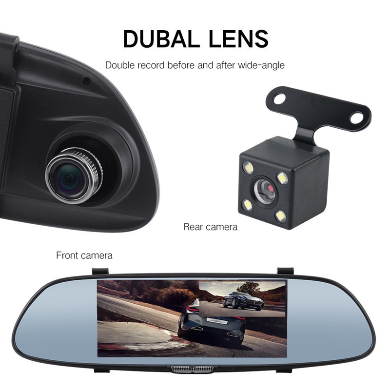 Miroir de rétroviseur écran tactile | Double objectif HD 7 pouces, pour la conduite de voiture avec Image d'inversion DVR, caméra voiture Full HD