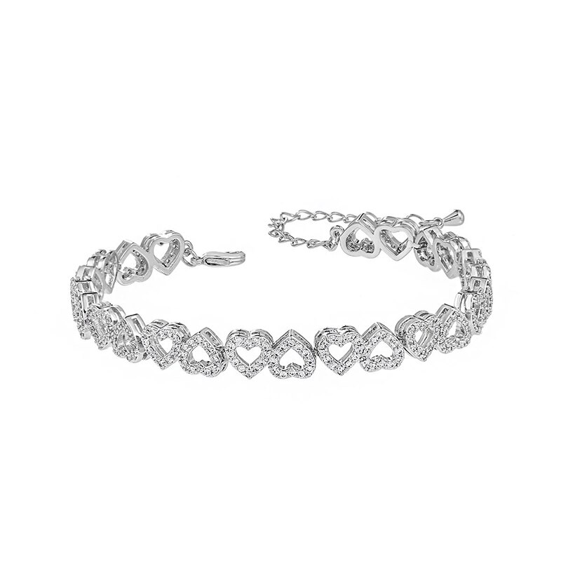 WEIMANJINGDIAN Brand Heart Shape Cubic Zirconia CZ Crystal Bridal Wedding Bracelets: white gold