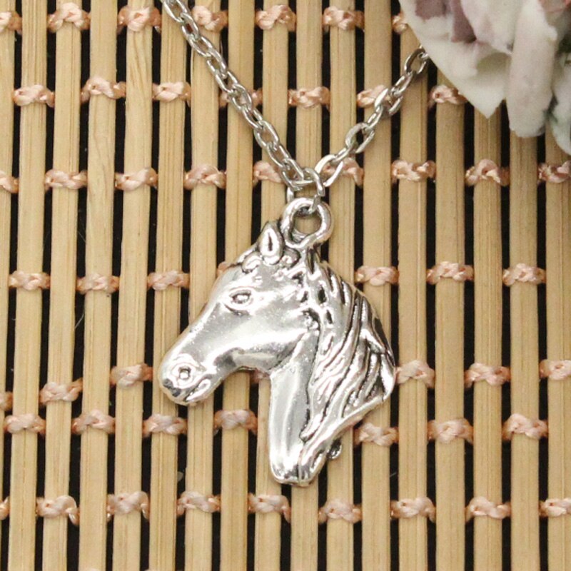 Steed Horse Head Pendants Round Cross Chain Short Long Mens Womens DIY Silver Color Necklace Jewelry: cross chain / 40cm