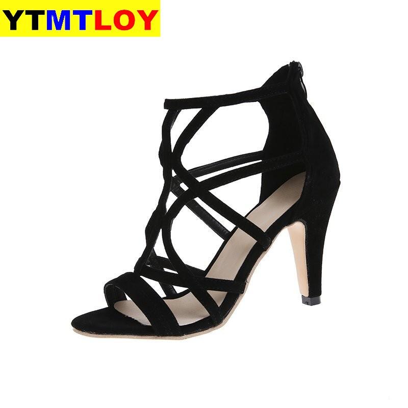 Sandale femmes été talon haut Cool bottes daim évidé Style romain Sexy sandales à talons hauts Stripper chaussures