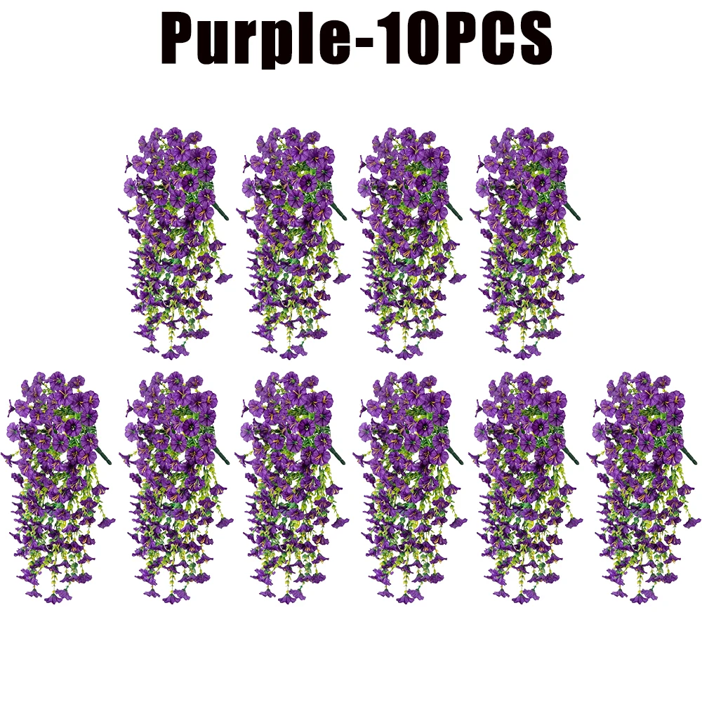Flores artificiales colgantes, plantas de seda sintética, moradas, gloria matutina, enredaderas largas, resistentes a los rayos UV, realistas para decoración de jardín y balcón: Blanco