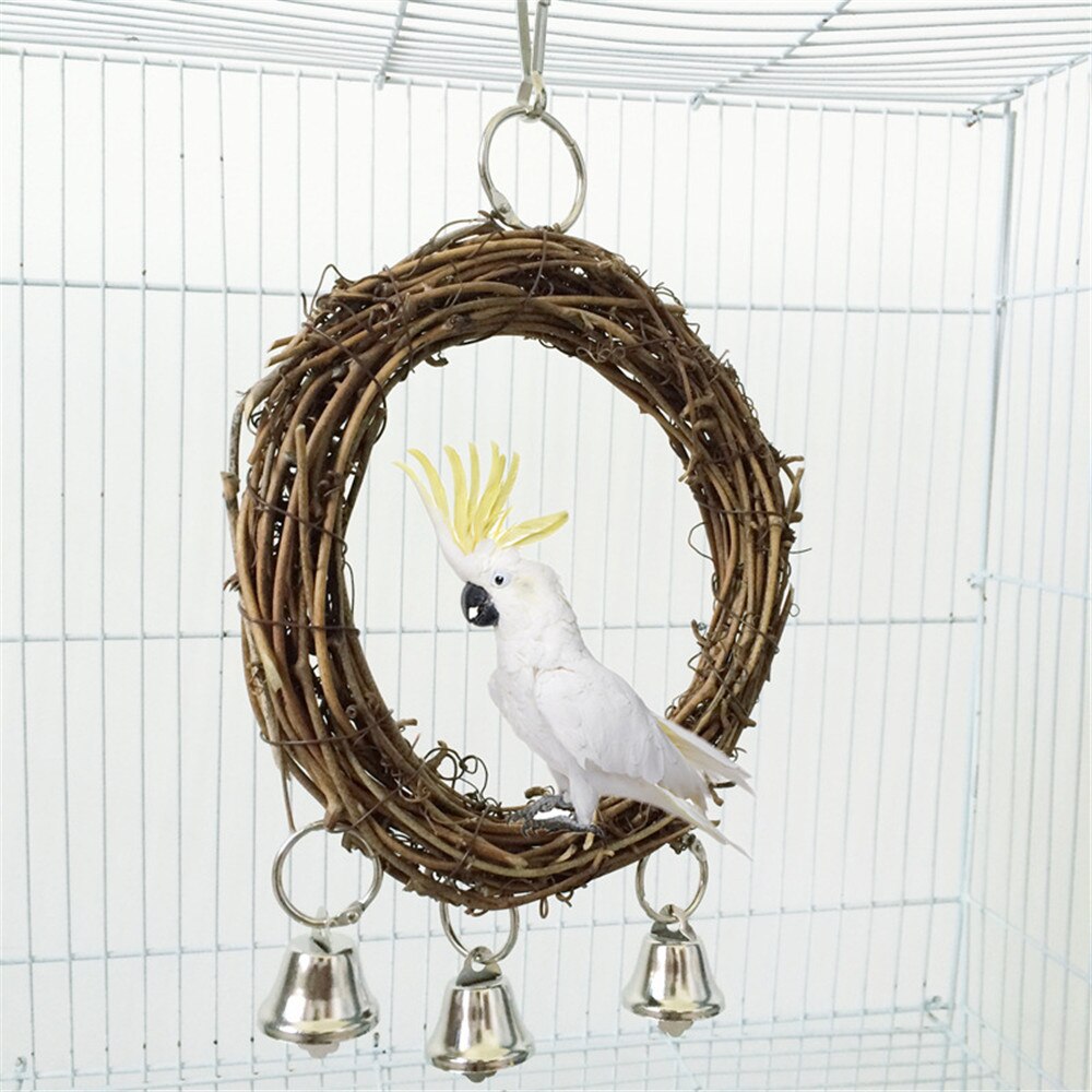 Natuurlijke Houten Papegaaien Schommel Speelgoed Klimmen Netto Vogels Kleurrijke Kralen Vogel Benodigdheden Klokken Speelgoed Baars Opknoping Schommels Kooi Voor Huisdieren # J: Brown