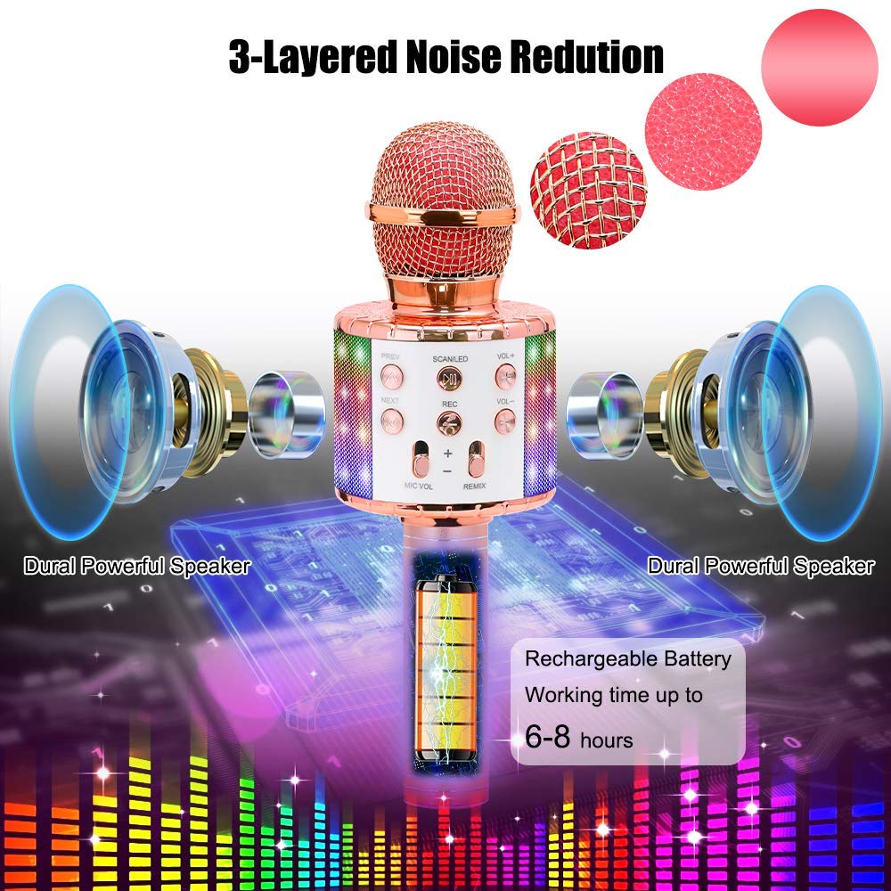 Wireless Condenser Karaoke Mic Bluetooth Handheld Portable Speaker Home KTV Player With Dancing Record For Children