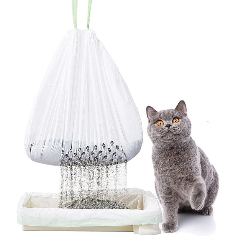 Bac à litière jetable pour chat, avec cordon de serrage, 7 grands compartiments