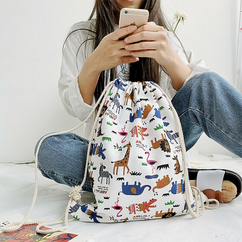 Dames meisjes dierenprint canvas trekkoord schouder messenger rugzak tas grote maat