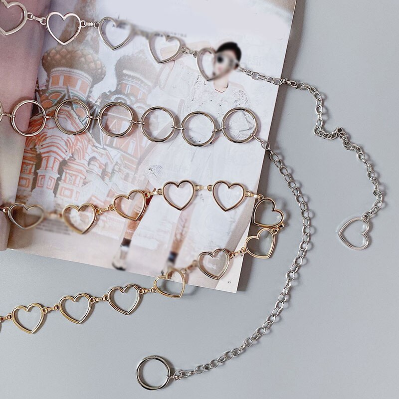 Trendy 90s Vintage Round Heart Waist Chain Cute Bling Bling Night Club Disco Belt Circle Heart to Heart Belts