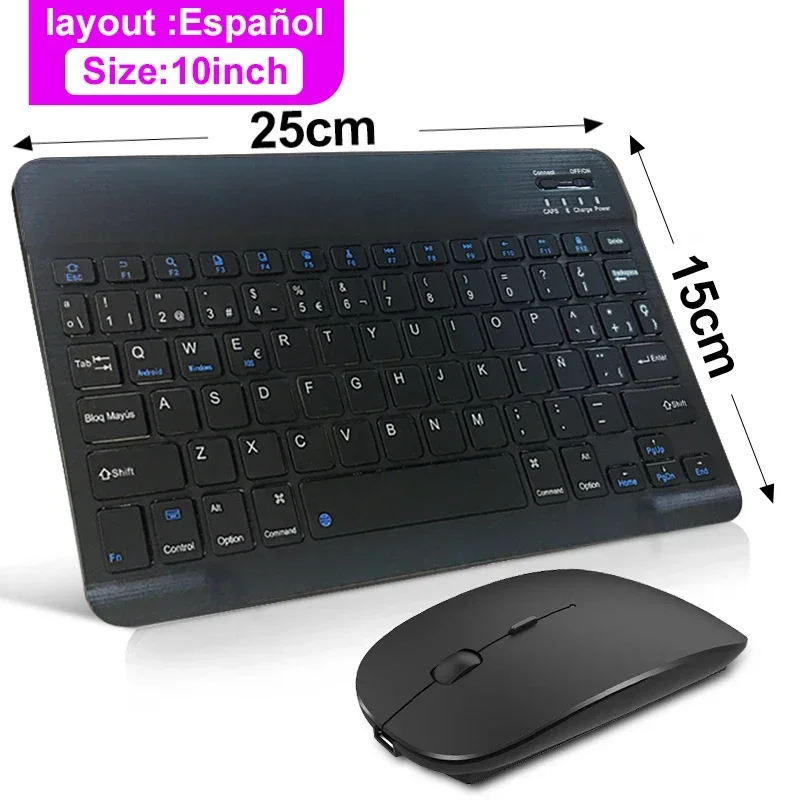 Teclado inalámbrico recargable con Bluetooth de 7/10 pulgadas para teléfonos móviles, tableta, ruso, español, francés, AZERT, Android, ios y Windows