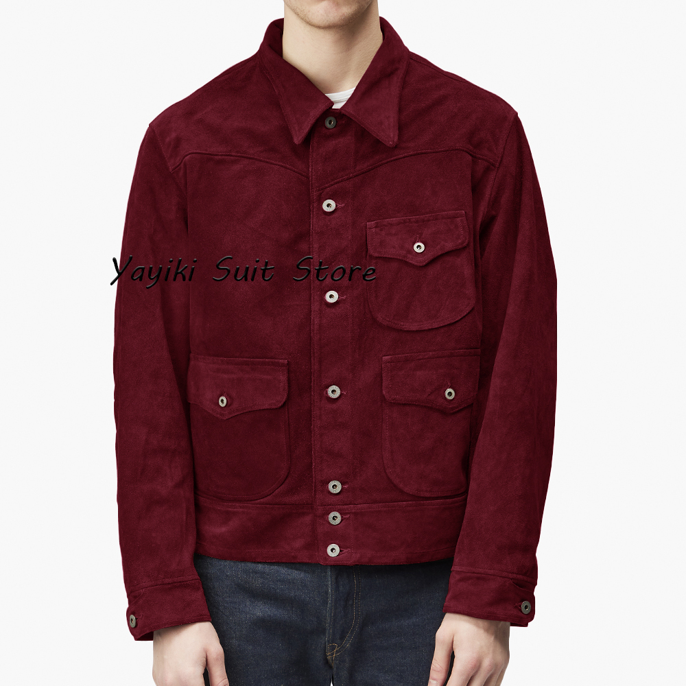 Man Coats for Men Men's Suede Jacket in Coats and Jackets for Suit Mens Suits Luxury Man Coat Blazers Male & ، Full: XXXL / Burgundy