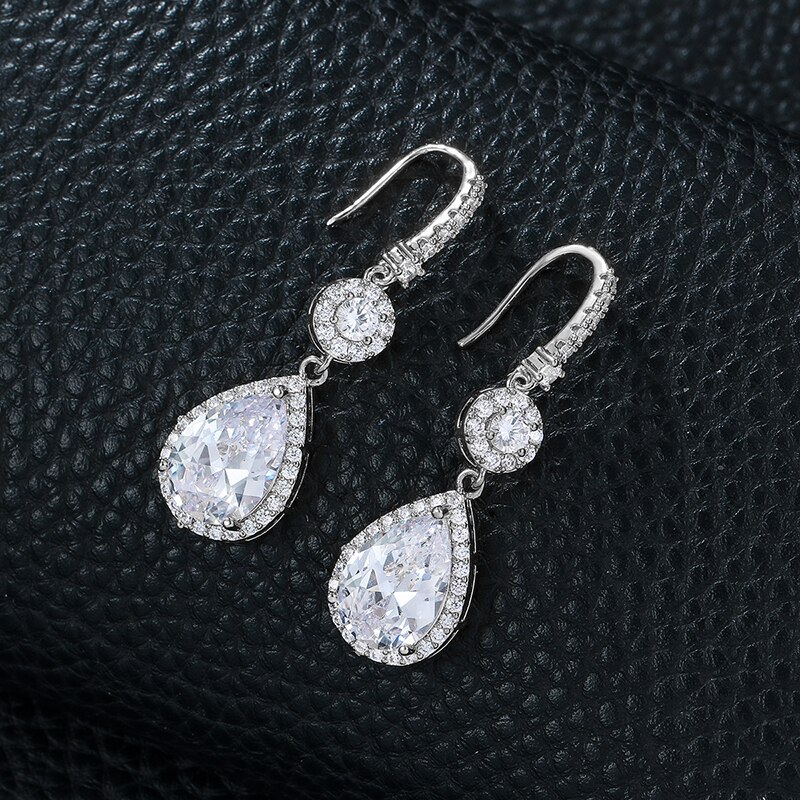 WEIMANJINGDIAN, novedad, exquisito collar y pendientes de cristal de circonia cúbica de lágrima grande, conjunto de joyería nupcial para banquete
