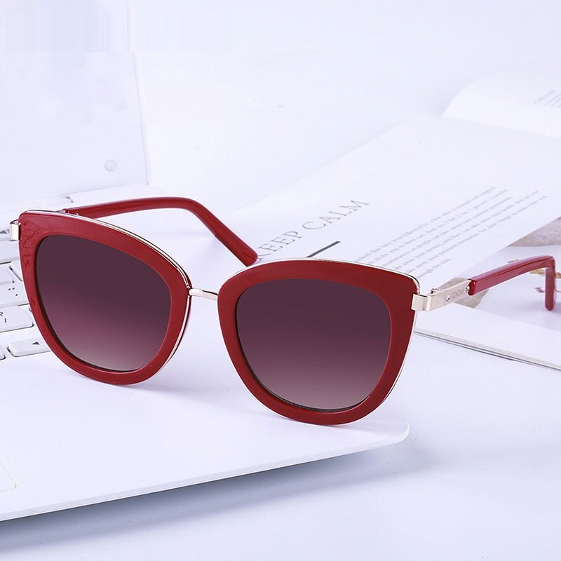 Evove cat eye zonnebril dames witte zonnebril voor dames merk strass cat eye zonnebrillen: Rood