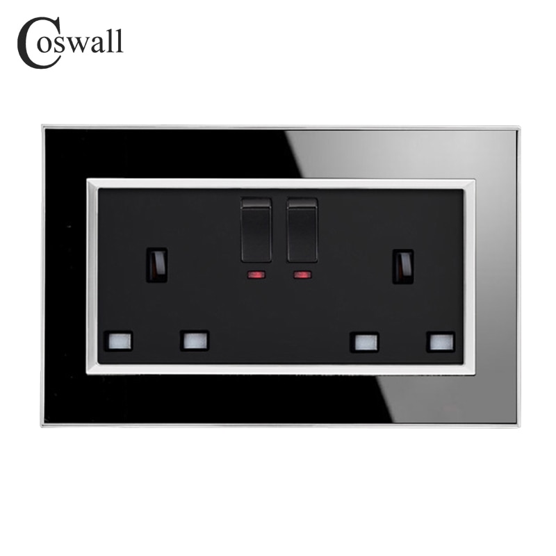 Coswall 146 Type 13A UK Standaard Stekkerdoos Met Neon Luxe Stopcontact Acryl Kristallen Spiegel Panel