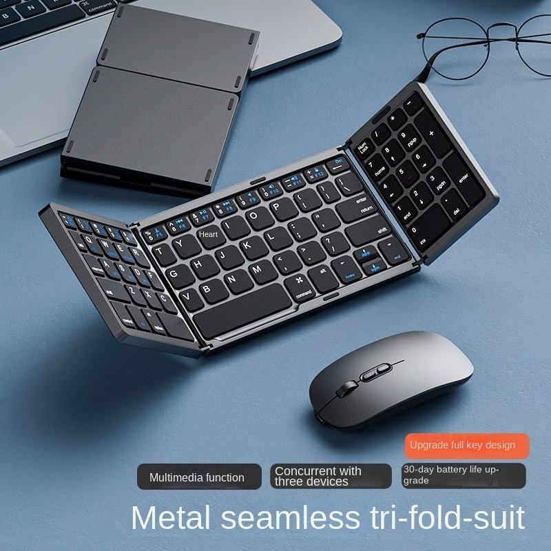 Draagbare Draadloze Opvouwbare Toetsenbord Bluetooth Touchpad Mobiele Telefoon Tablet Notebook Muis Set Meerdere Apparaat Universele Keycaps 2024: Pewter
