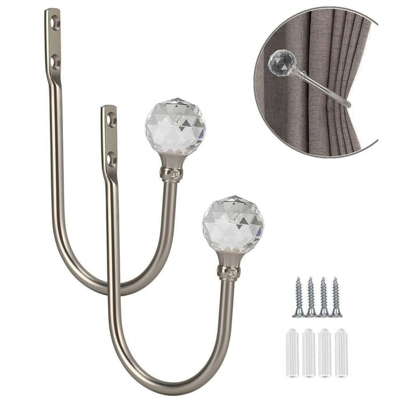 Cortina Drapery Holdback, ganchos Tieback con bola de cristal, tratamiento de ventana de servicio Holdbacks para decoración del hogar (2 uds)