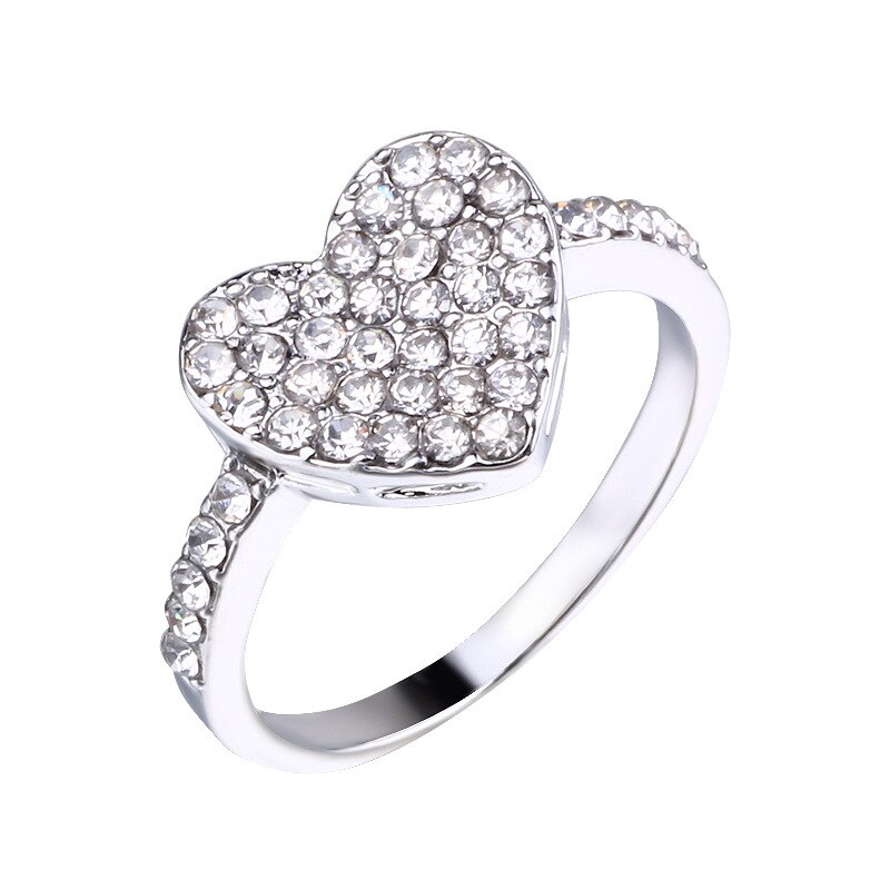Anel de prata para noivado feminino, joia amor de cor cardíaca com nível aaa para mulheres e meninas