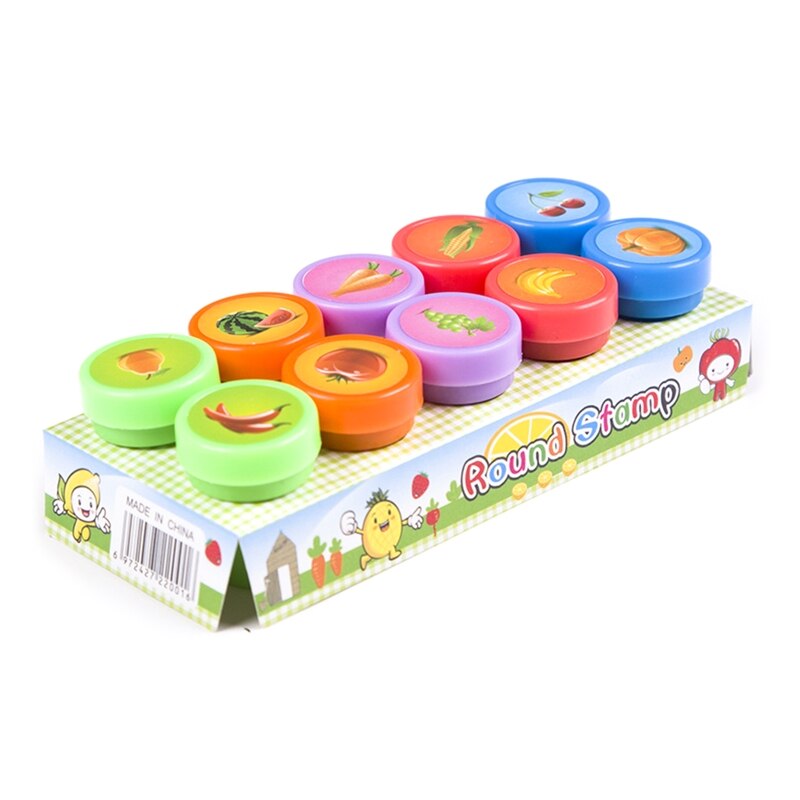 Self-ink Seal Stamp Homework Review Stamper Cartoon Stamps School Teacher Props Interactive Children Education Toy 10pcs: fruit and vegetable