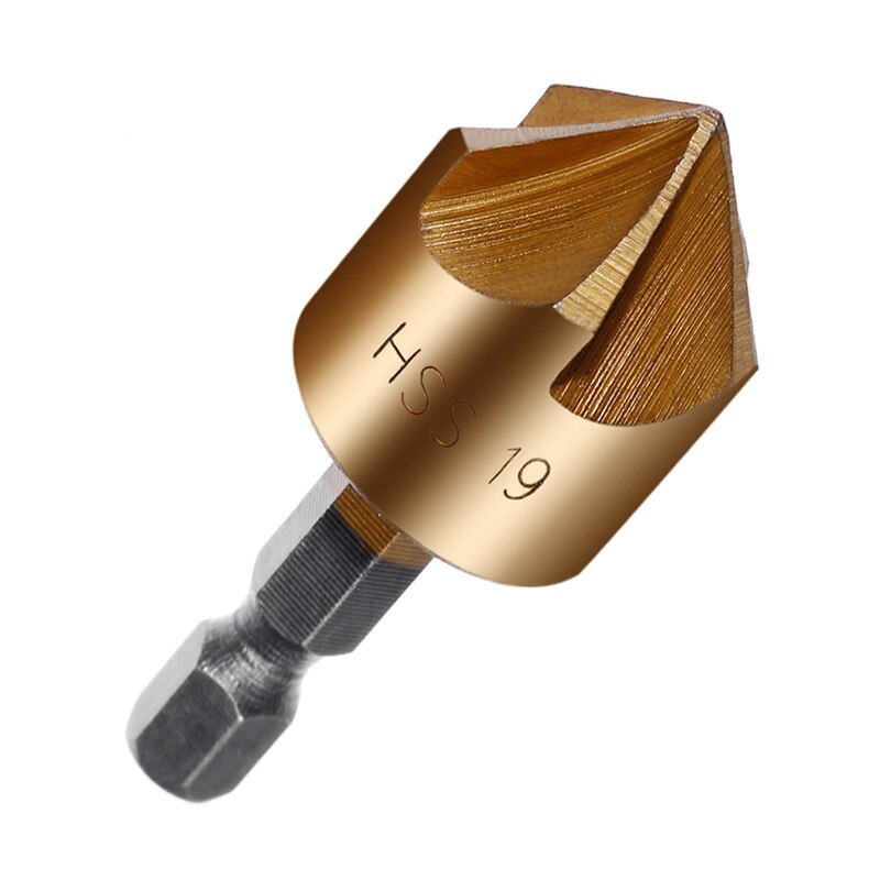 6 stücke Senker Bohrer einstellen 1/4&#39;&#39; verhexen Schaft HSS 5 Flöte Senker 90 Grad Holz Anfasen Cutter Fase 6mm-19mm