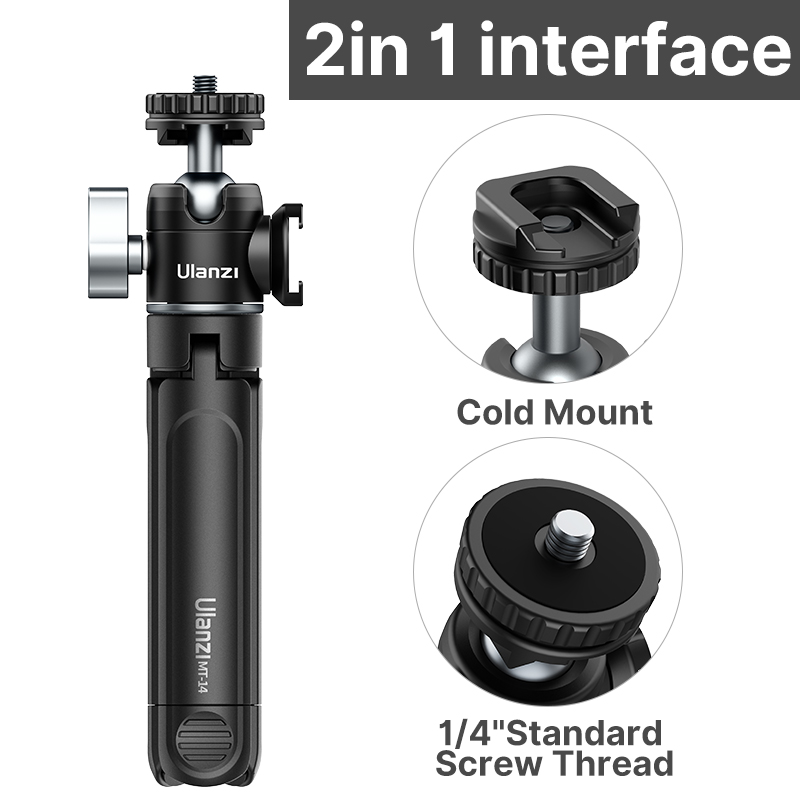 Mini tripé Ulanzi U-Vlog lite com 360 ° Cabeça esférica e sapata fria Selfie Stick Tripé de mesa para câmera iPhone Android Phone DSLR