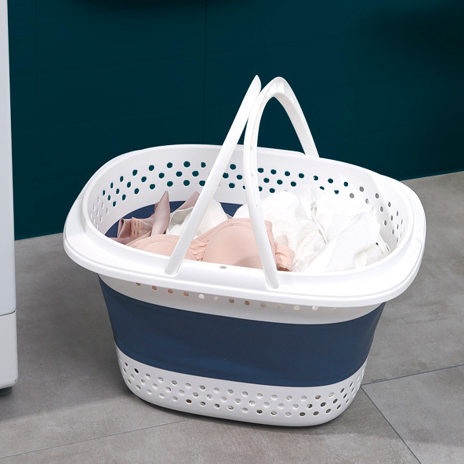 Collapsible Handled Plastic Laundry Basket-Foldable Up Storage Container-Space Saving Basket