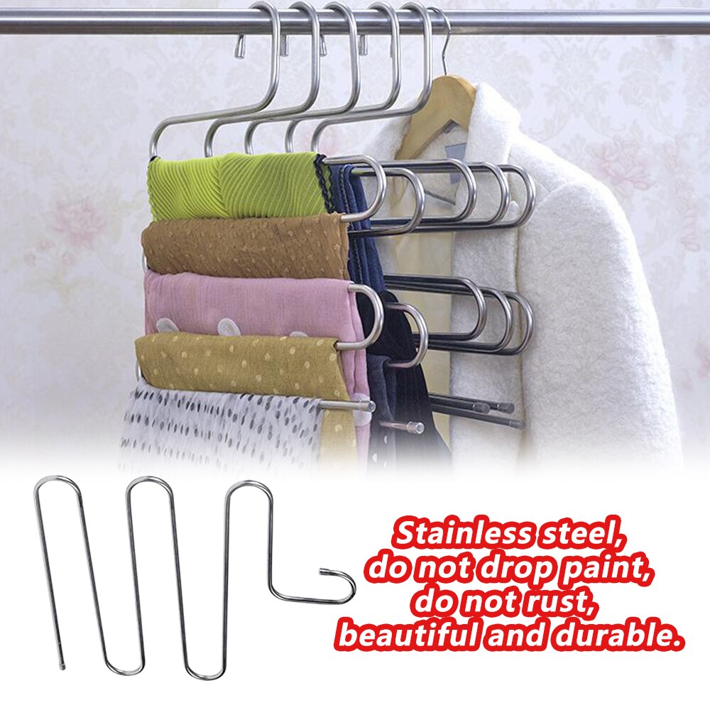 Cintre à pantalons en acier inoxydable 5 couches, support de pantalon de type s, support multifonction pour écharpes, cravates, ceintures, gain de place, porte-serviettes 3