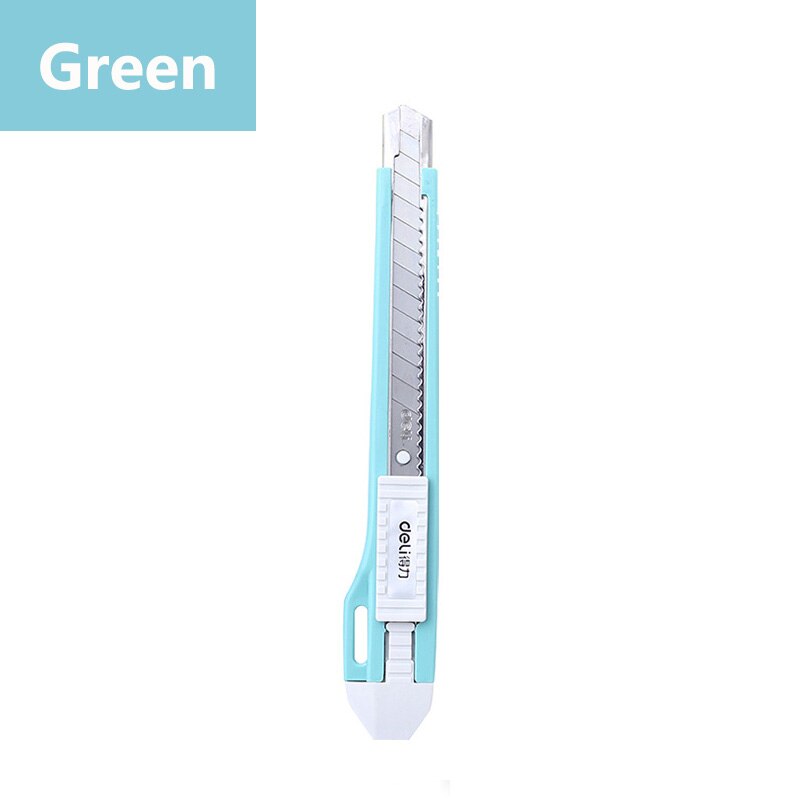 DELI 2031 Cutter Wood Box Paper Cutter Auto Lock SK5 Metal Stationery Utility Craft Knife Cutter Cutting Knife: Green