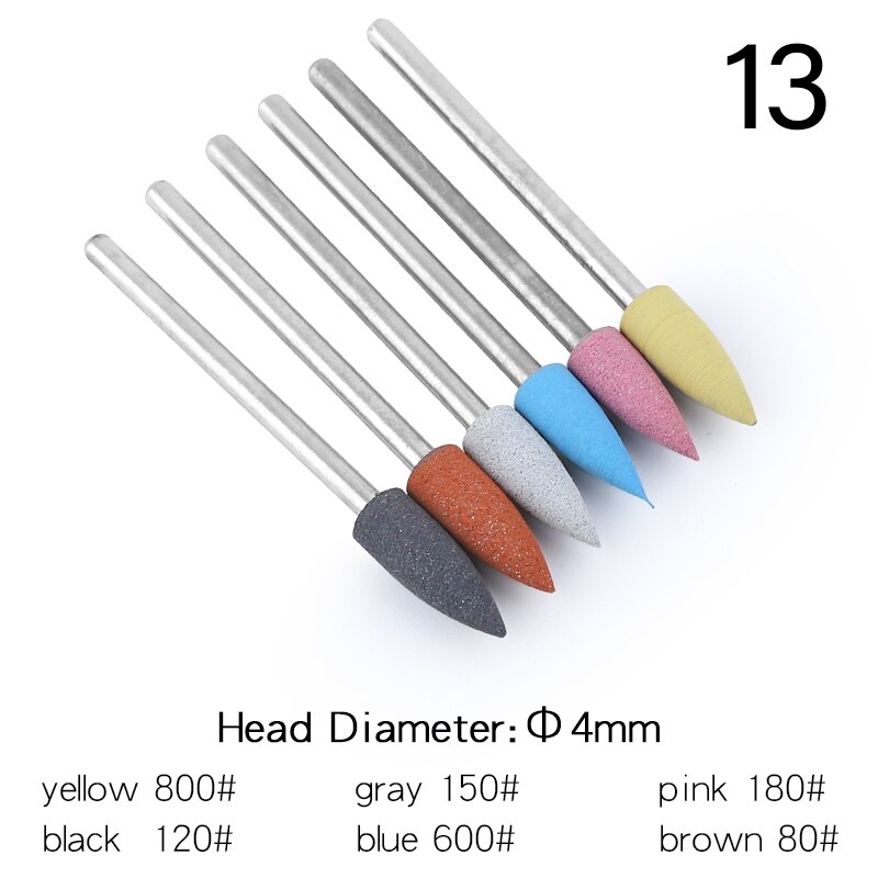 6Pcs Rubber Silicon Nail Boren Set Frezen Voor Manicure Pedicure Elektrische Polijstmachine Sterke Nagel Boormachine Gereedschap: 13