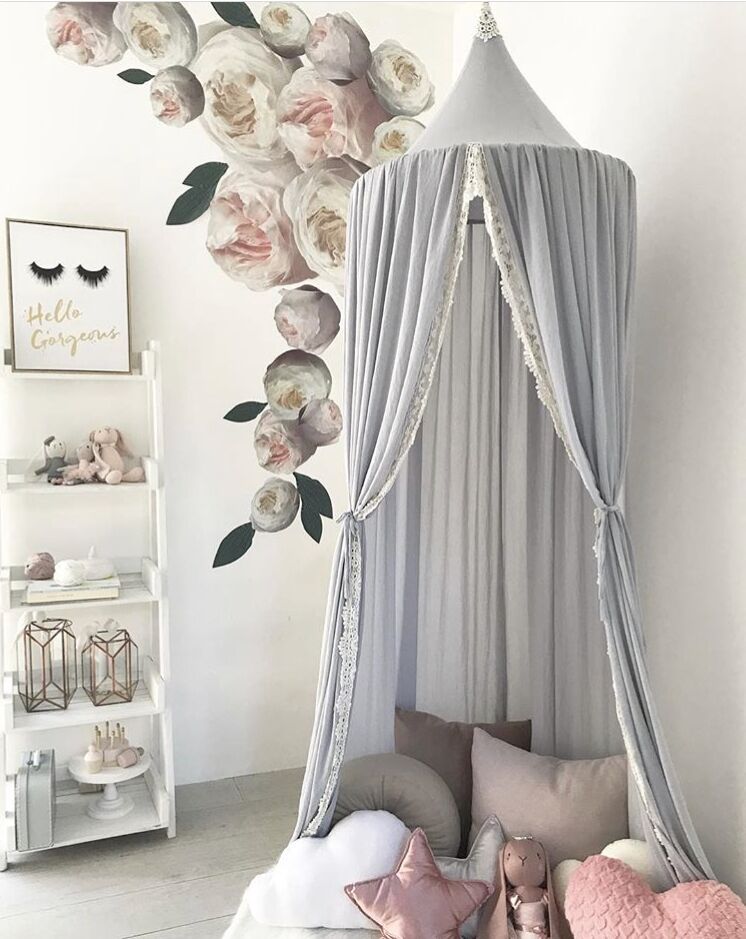 Rond babybed, klamboe, koepelvormig, hangend, katoenen bedhemel, prinsessenbed, mooi gordijn voor hangmat, babykamerdecoratie, kinderkamer, dossel: Grijs