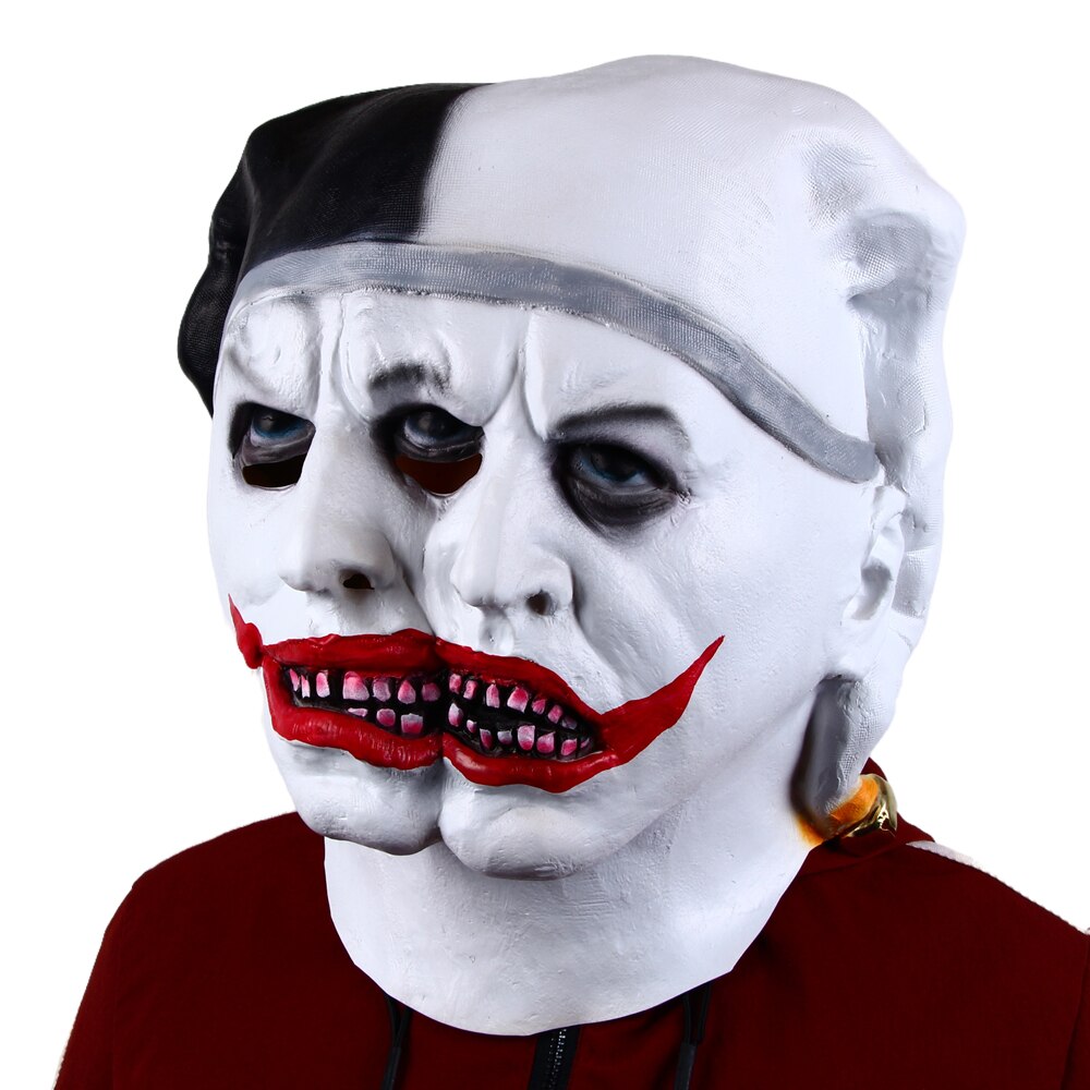 Scary Clown Mask Halloween Latex Two-Headed Black And White Evil Clown Horror Fancy Dress Accessory