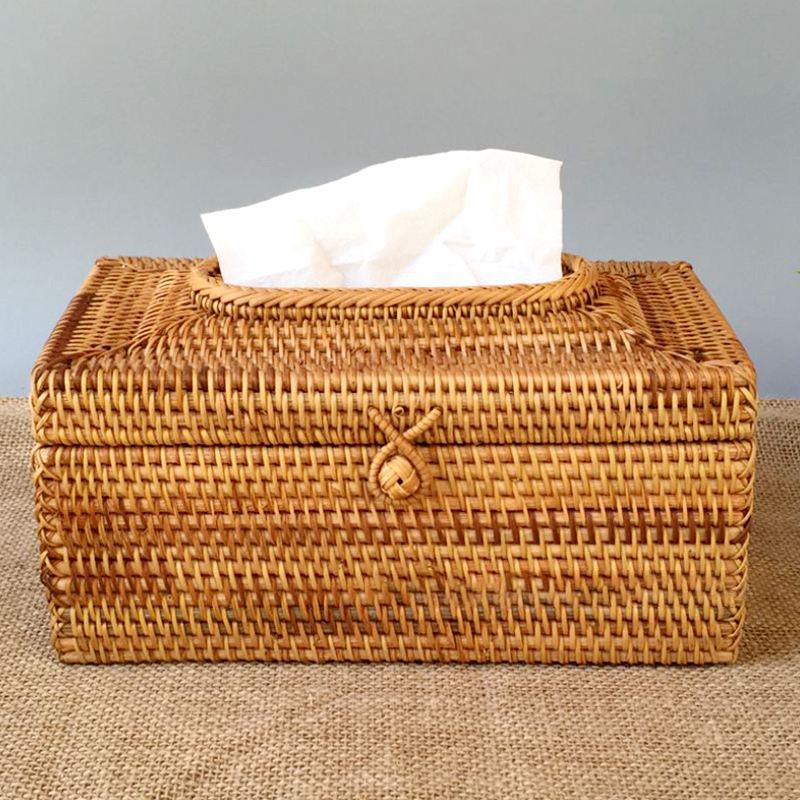 Paper Rack Rattan Tissue Box Home Decoration Handmade Desktop Tissue Container Napkin Storage Case