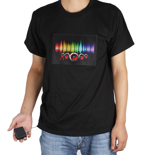 Sound-activated LED Light Music T Shirt Cotton Short Sleeve LED T Shirt with Detachable EL Panel for Rock Disco Party Dance DJ