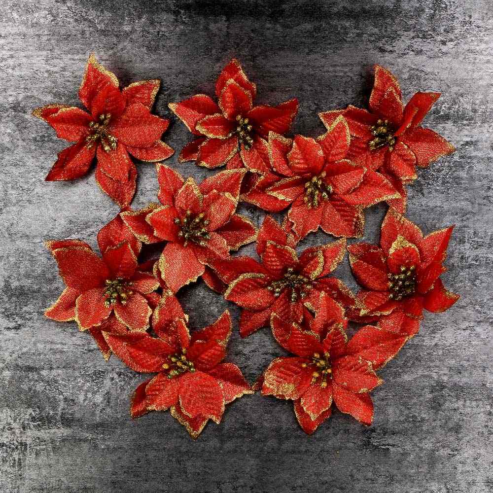 10 PCS Kunstmatige Glitter Bloemen Kerst Decoraties Voor Huis Kerstboom Ornamenten Boom Jaar Decoratie: red