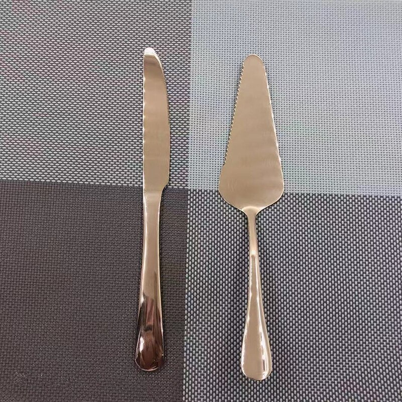 Small Rose Gold Wedding Cake Shovel Knife Set 9&#39;&#39; 23cm Rainbow Cake Server Transfer Black Cutlery Silver Dessert Muffin Cutlery: Rose Gold