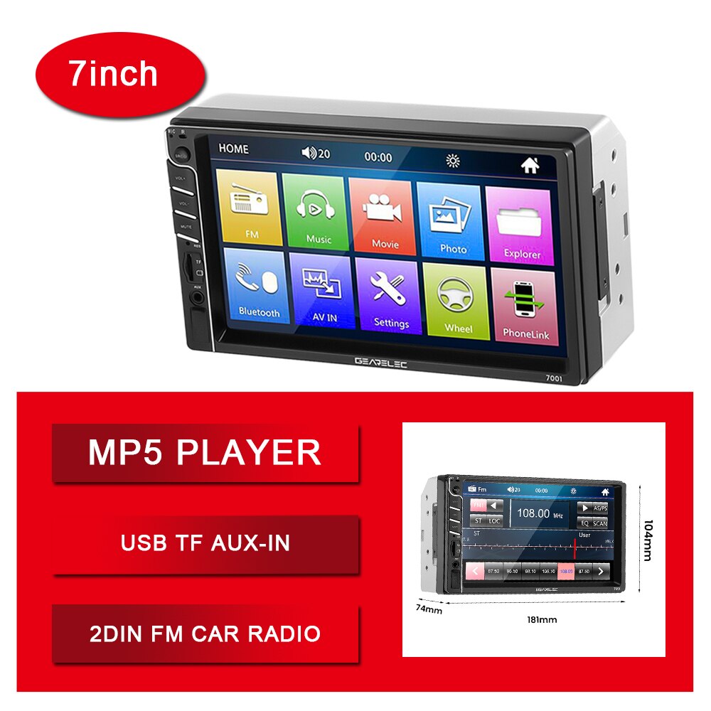 GEARELEC 7inch Car MP5 Player 7001 Car Stereo Radio Bluetooth USB TF AUX-In TF Car Multimedia Player FM Receiver 2DIN Car Radio: MP5
