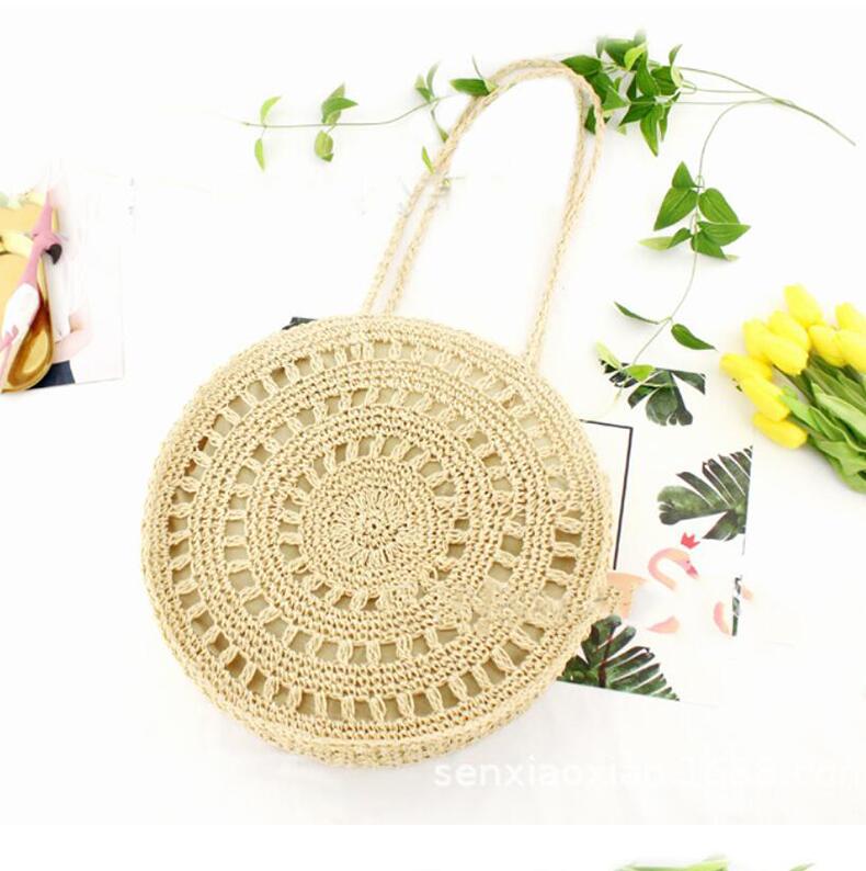 Bohemian Stro Tassen Voor Vrouwen Cirkel Strand Handtassen Zomer Rotan Schoudertassen Handgemaakte Gebreide Reizen Grote Bakken Tas: Beige