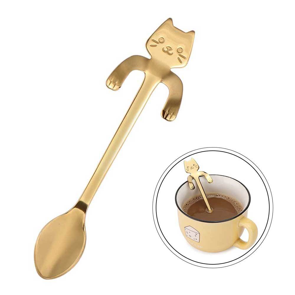 3/ 5/ 6Pcs Stainless Steel Cartoon Cat Spoon Colorful Coffee Ice Cream Tea Spoon Kitchen Supplies Tableware Scoop