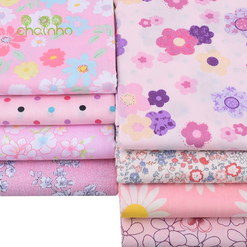 Chainho,8 Stks/partij, Heldere Roze Bloemen Serie, Gedrukt Twill Katoen Stof, patchwork Doek Voor Diy Naaien & Quiltingof Baby & Kinderen