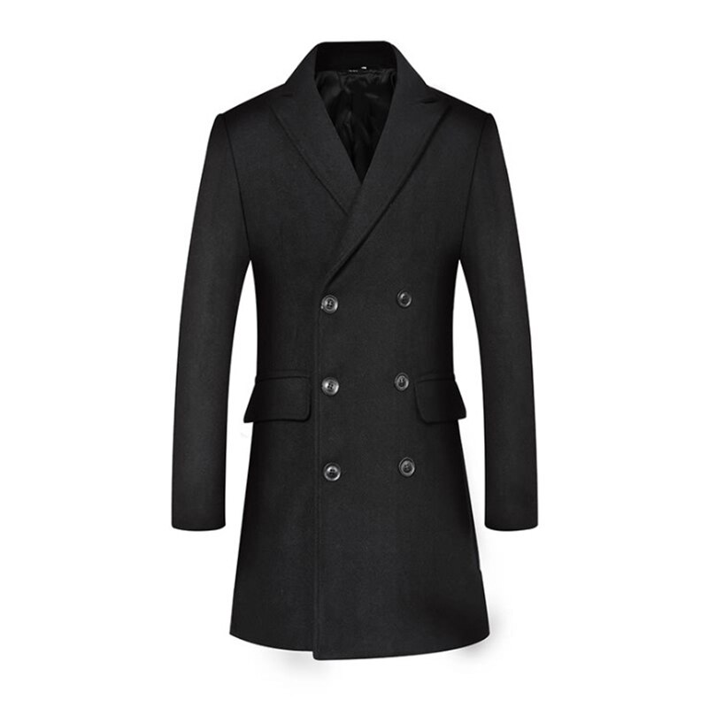 Manteau de laine d'hiver hommes Double boutonnage pardessus Style britannique Trench manteau hommes caban laine mélanges veste sans écharpe: Black / L