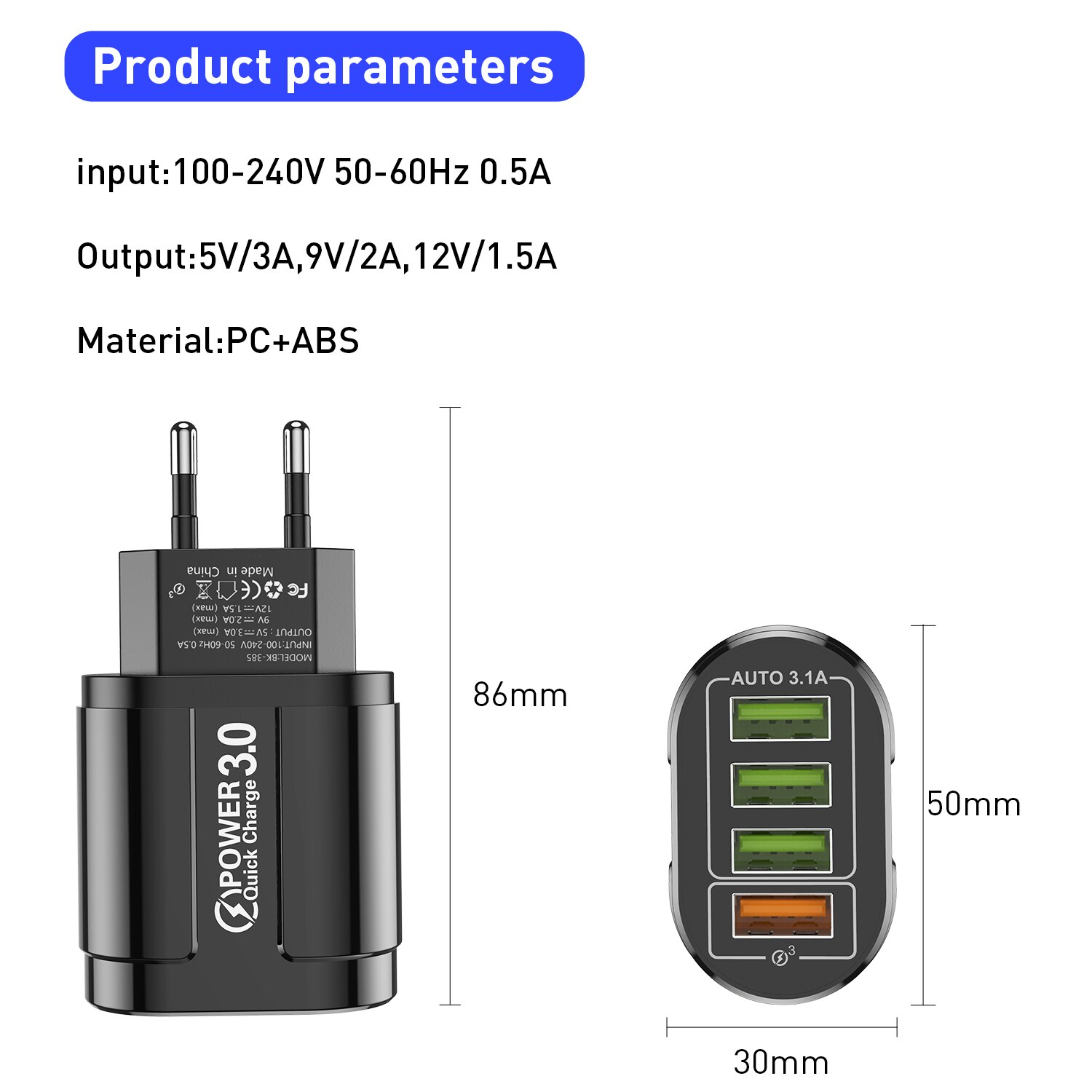 4 Poorten 48W Usb Lader Snel Opladen Qc 3.0 Muur Opladen Voor Iphone 13 12 Samsung Redmi Xiaomi Mi 11 Mobiele Telefoon Adapter Reizen