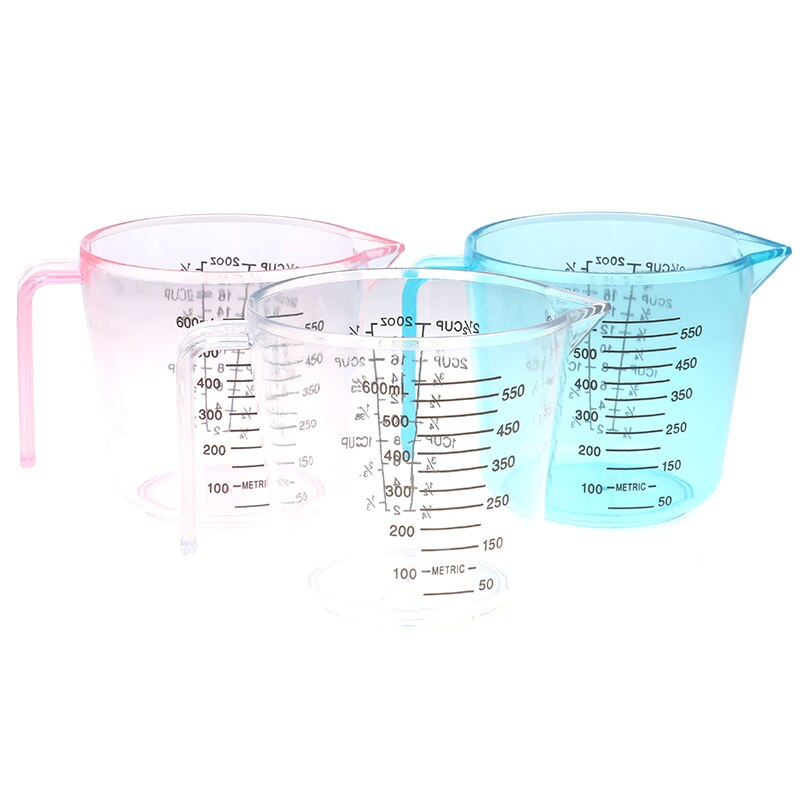Taza medidora de plástico transparente, dispositivo de medición de 150/300/600ml, color rosa/azul/transparente, báscula transparente