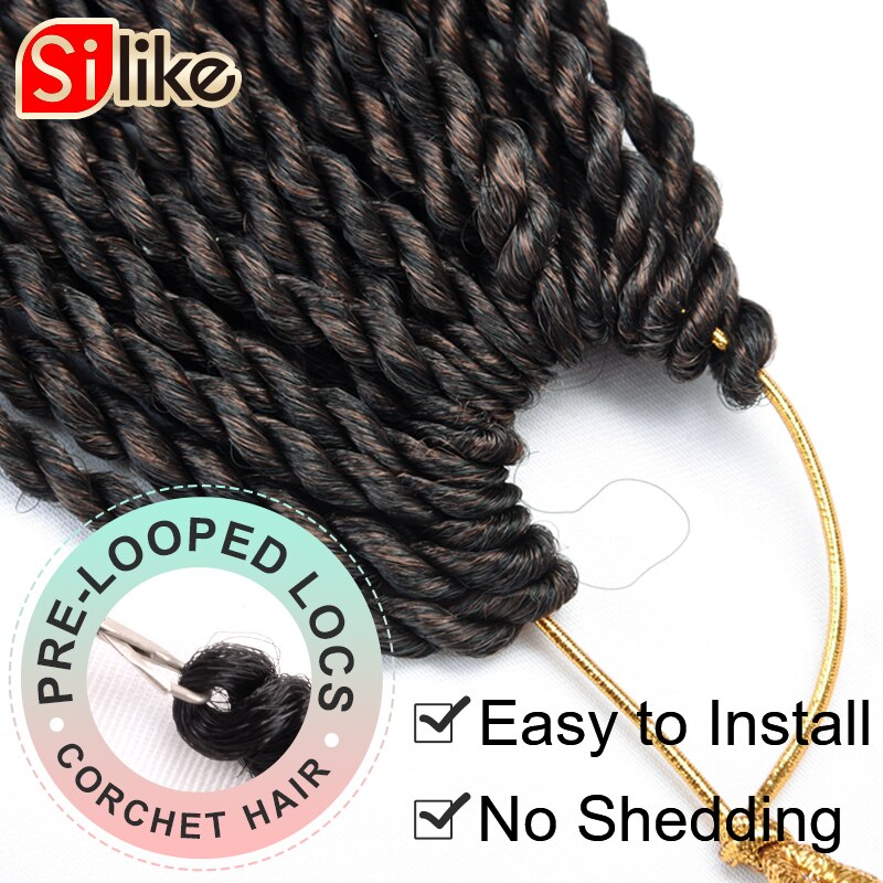 Trenzas de ganchillo senegalés de 18 pulgadas, trenzas desordenadas con extremos curvos, extensión de cabello trenzado de ganchillo sintético para mujeres negras