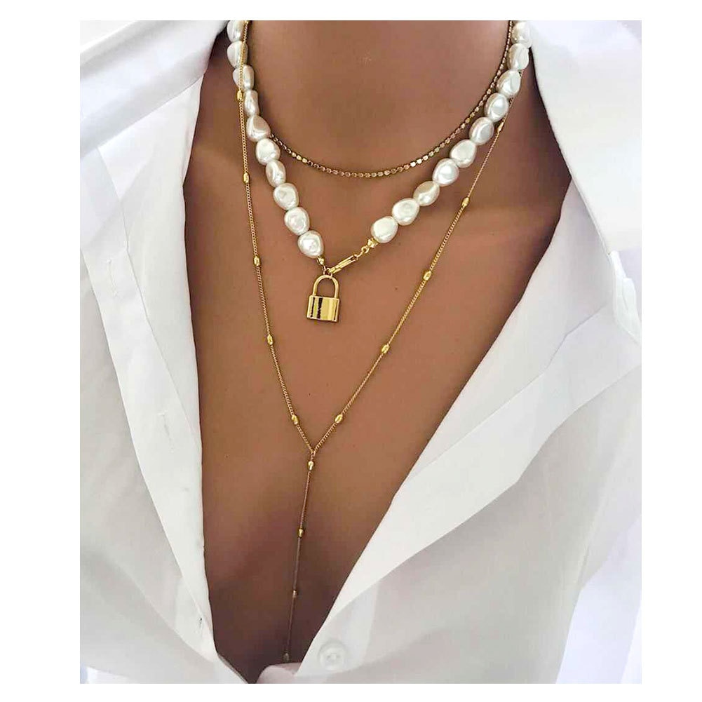 Simple jewelry Pendant Necklace Hand Beaded irregular pearl multi-layer Necklace temperament female