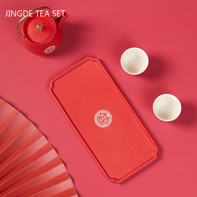 Chinese Ceramic Round Tea Tray Living Room Tea Table Accessories Household Tea Board Chahai Tradition Tea Set Supplies