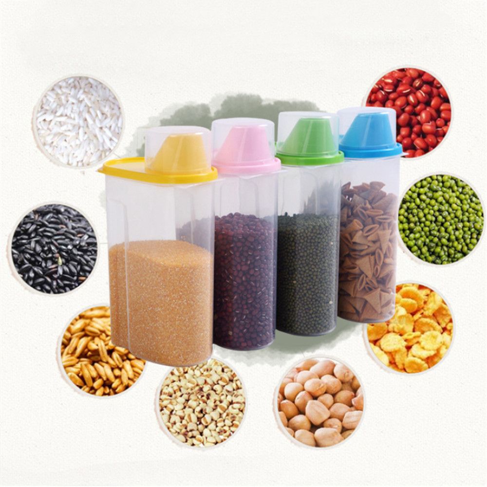 Food Storage Box Plastic Clear Dry Food Container with Pour Lids 2.5L Kitchen Cereal Rice Beans Storage Bottles Jars