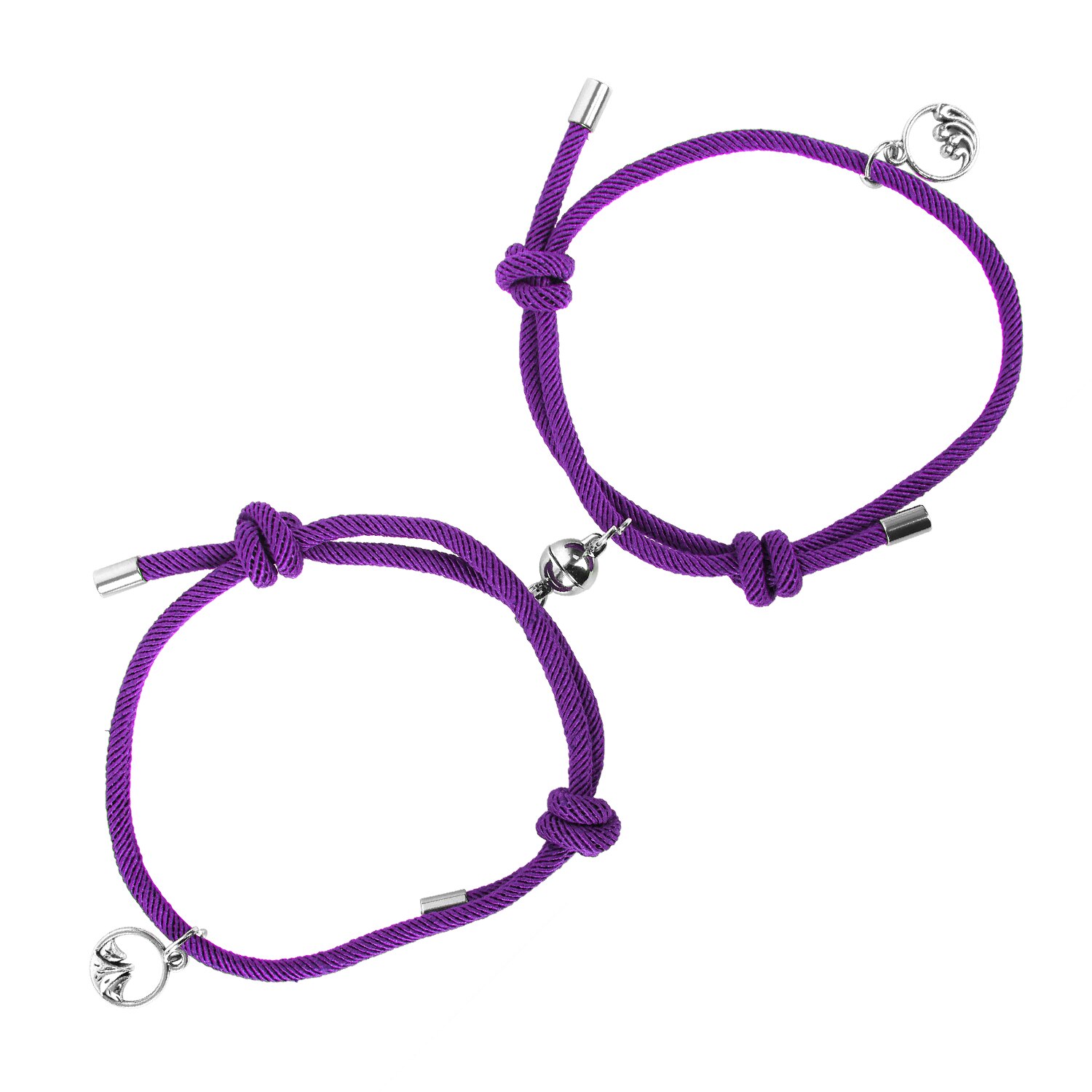 2 pièces/ensemble Couple Bracelet alliage boule magnétique acier inoxydable amitié corde personnalité hommes et femmes bijoux: purple