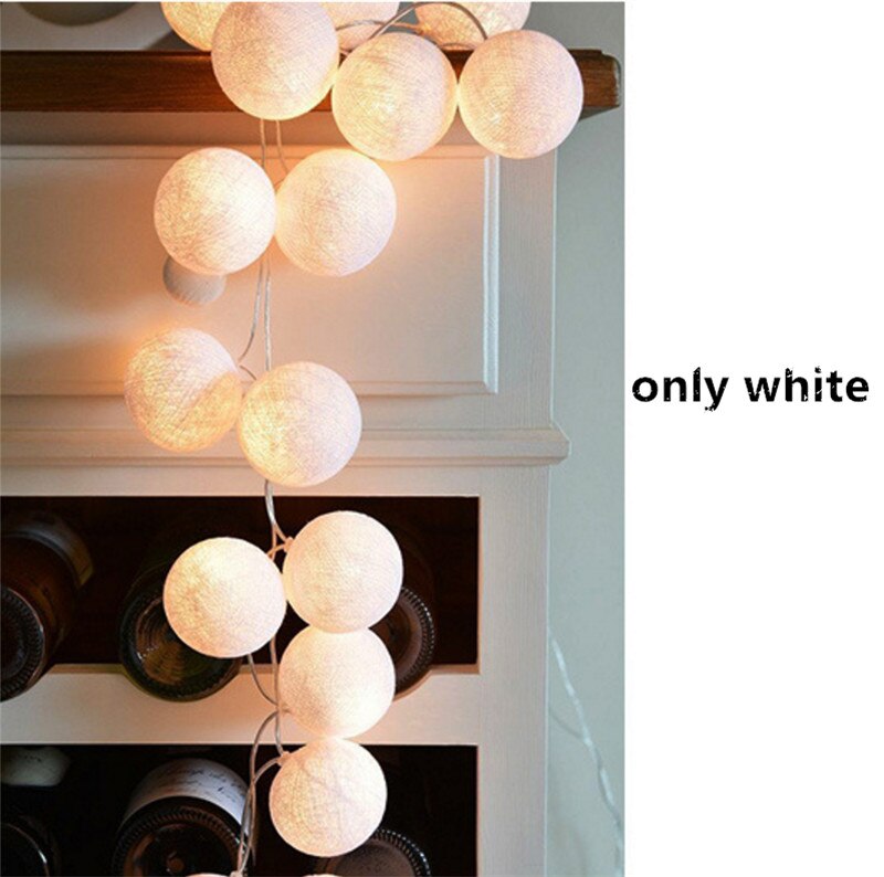 Wrumava 3 m 20 Globe Lichtslingers Batterij LED Guirlande Verlichting Warm Wit Thai LED Katoenen Bal Licht Chain Party Kerst lichten: pure white / 3M 20LED