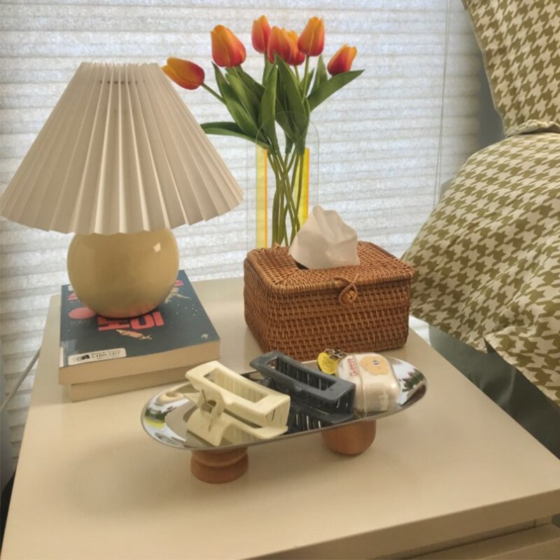 Bandeja de almacenamiento de hierro, soporte de exhibición de placa decorativa de pies altos de madera, bandejas decorativas de joyería, sala de estar, cocina, almacenamiento