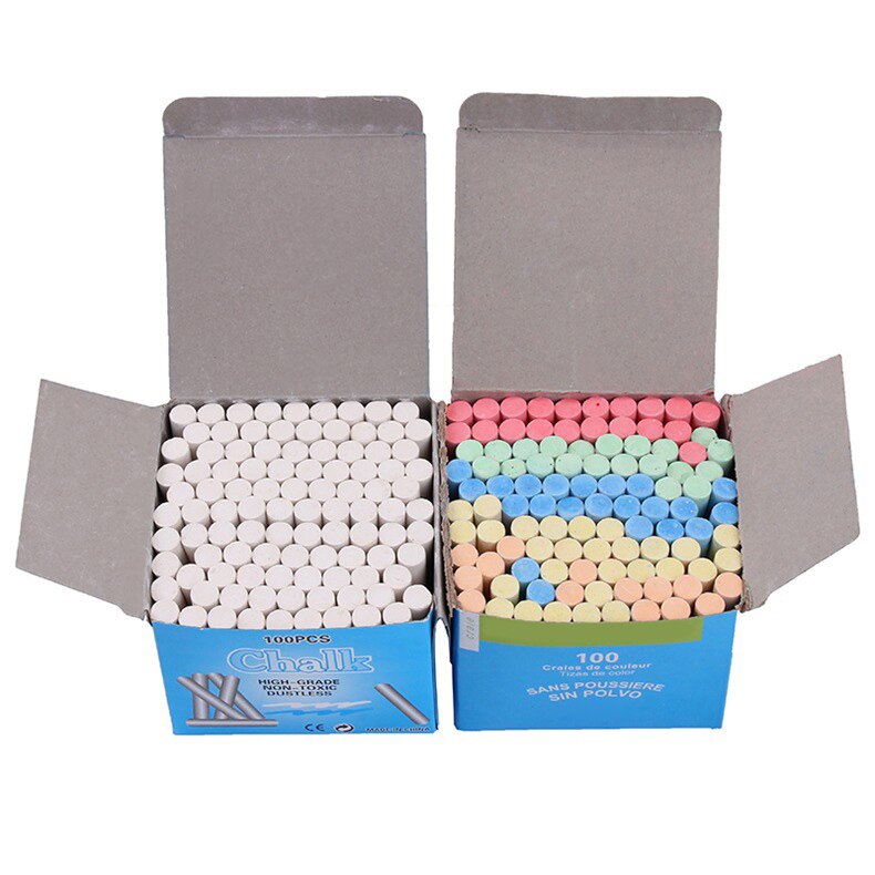 100pcs Mixed Colour White Chalk Sticks Pack Kids Playground School Art Learning JR Deals
