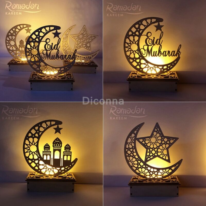 Houten Eid Mubarak Ramadan Ornament Moslim Islamitische Licht Diy Home Decor Us