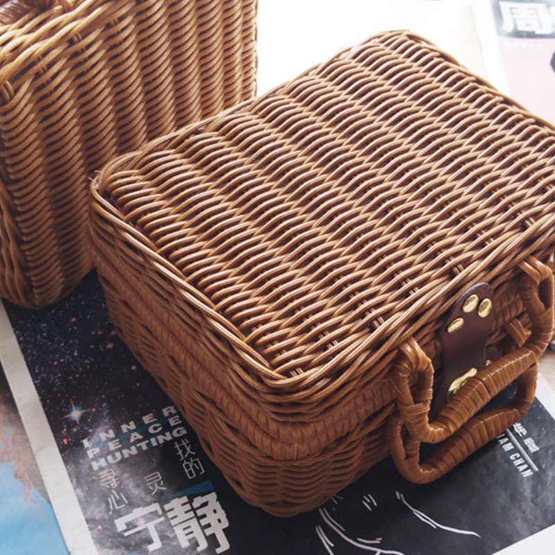 Rattan draussen Picknick Korb Lagerung Koffer Land Stil Korb mit Doppel Griff Lebensmittel Obst Lagerung Korb