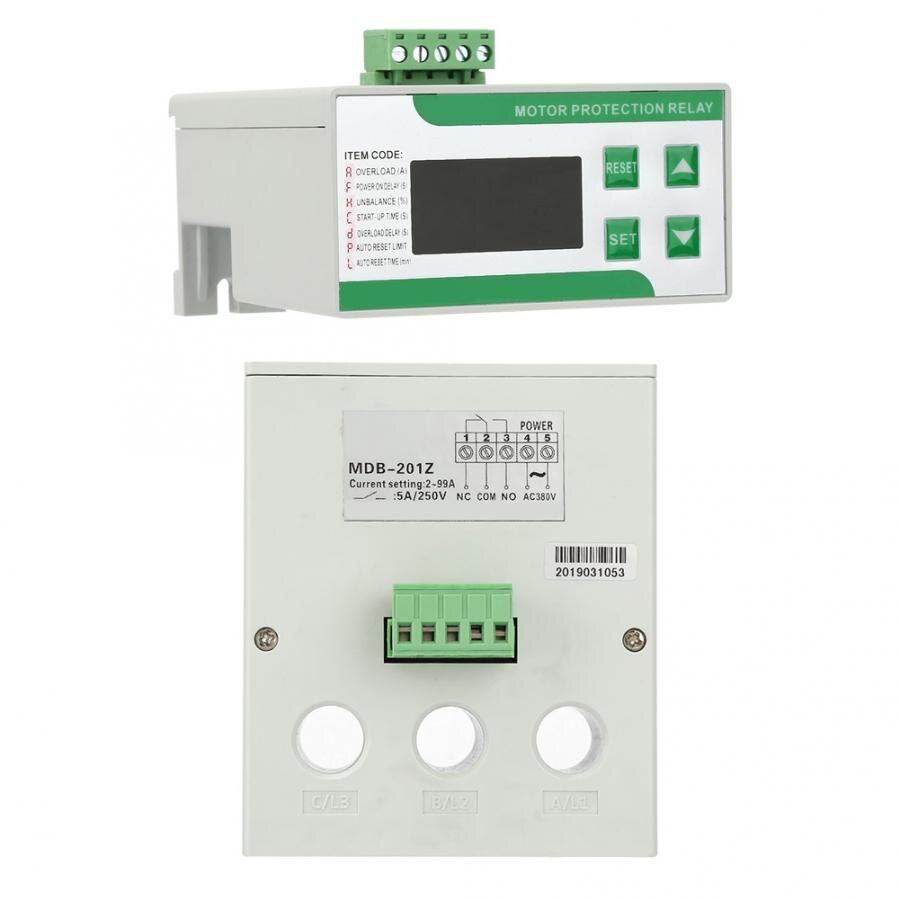 Mdb -201z 220/380v ac digital elektrisk motorbeskytter 2-99a overbelastning fasetap beskytter med vise