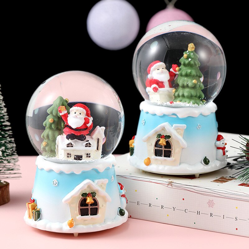 3d-light Kristallen Bol Roterende Muziek Doos, 5 Inch Cartoon Santa Serie Sneeuw Globe Glas, huwelijkscadeau (Zelf Voorzien Batterij)